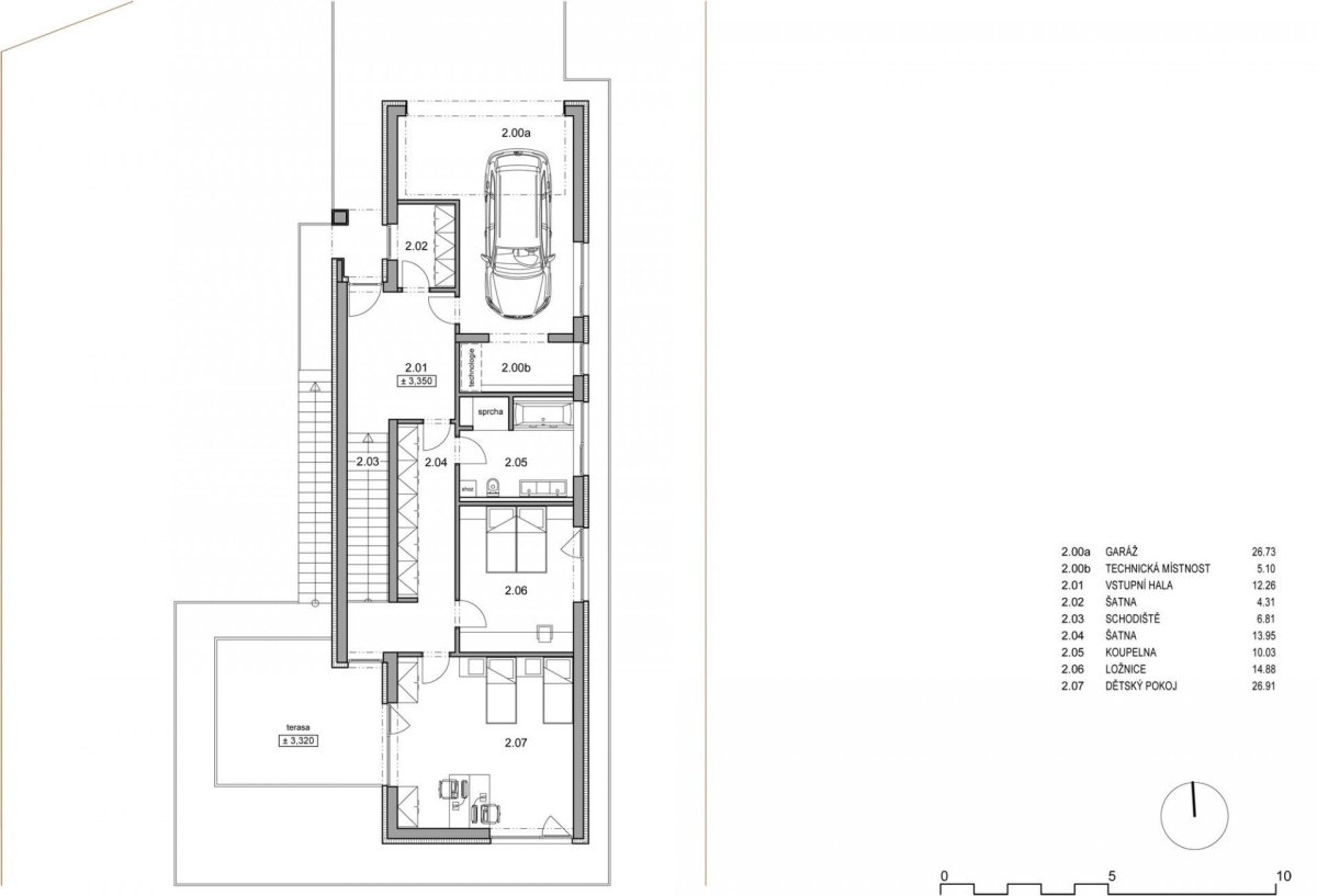 Rodinný dům na Červeném Kopci IV, ROSA - ARCHITEKT - půdorys vstupního podlaží s ložnicemi