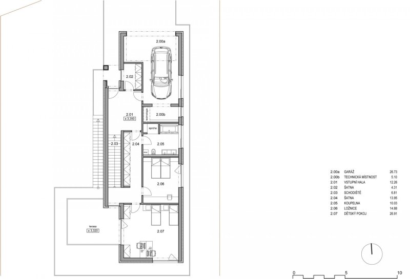 Rodinný dům na Červeném Kopci IV, ROSA - ARCHITEKT - půdorys vstupního podlaží s ložnicemi