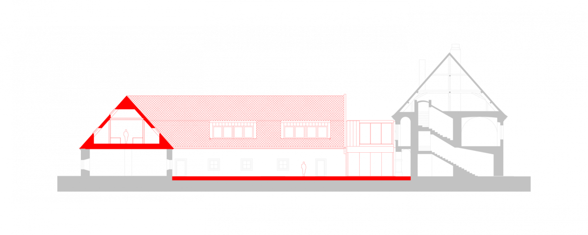Rekonstrukce a rozšíření Základní školy Vřesovice, Public Atelier, studio FUUZE/ Jiří Markevič, Jaroslav Sedlák, řez