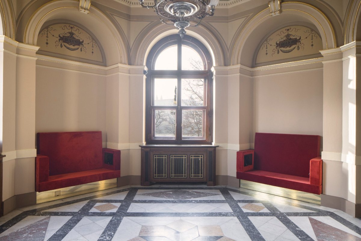 Interiéry předsálí České filharmonie v Rudolfinu, Lenka Míková architekti / Lenka Míková