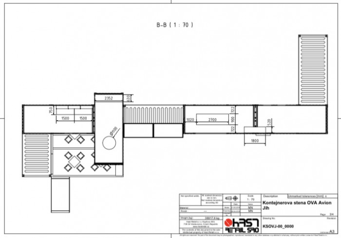 Kontejnerová stěna prodejny Kolovna, Hast Retail, půdorys