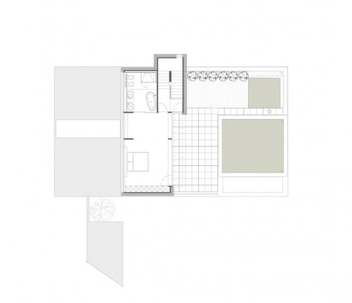 Rodinný dům při lese v Bratislavě-Rusovce, půdorys 2 NP, Molnár - Peráček