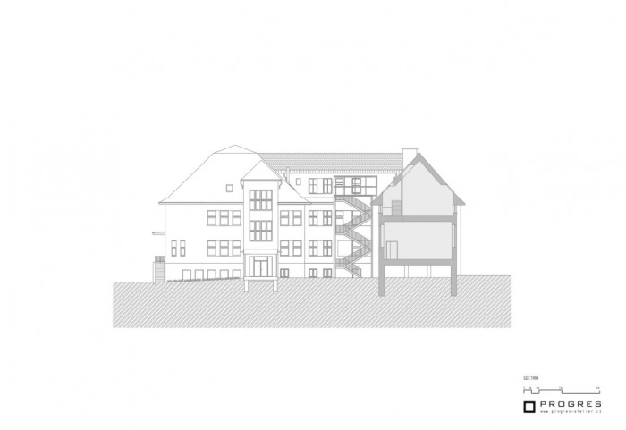 Základní škola Járy Cimrmana v Lysolajích, řez, Progres Ateliér
