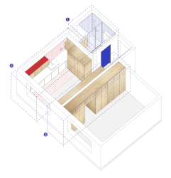 Axonometrie (Rekonstrukce 1+1 v paneláku; Tereza Machačová)
