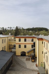 Většina detailů - např. kování, okna, vrata, zábradlí - je nová, původní se nedochovala. (Muzeum starých strojů a technologií v Žamberku, Ateliéru Walter)
