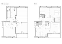 Rekonstrukce bytu v Praze-Bubenči, Papundekl architekti: Půdorys - původní stav + návrh