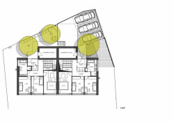 Dvojdům v lese, půdorys 1np, Architekti.sk