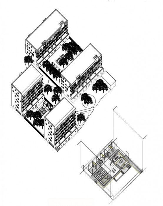 Nová Terasa 2, axonometrie, Vallo Sadovsky Architects
