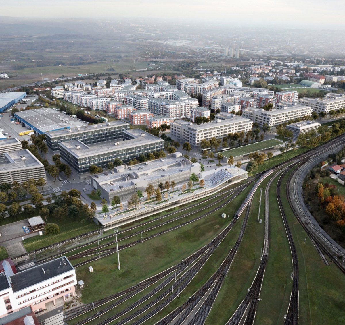 Vizualizace návrhu Lasovsky Johansson Architects - nadhledová vizualizace
