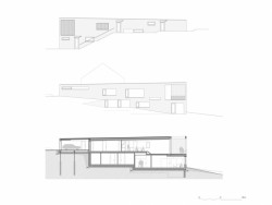 Rodinný dům ve svahu, pohledy a řez, masparti