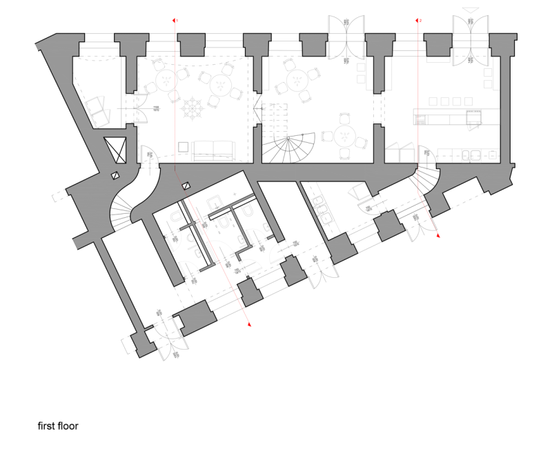 B² Architecture, Champagneria, půdorys 1. NP – foto