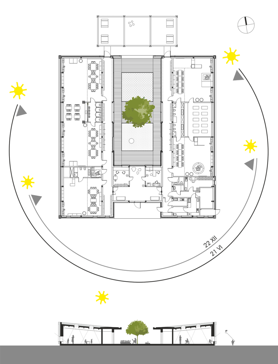 XYstudio, Kindergarten Yellow Elephant, půdorys a řez – foto