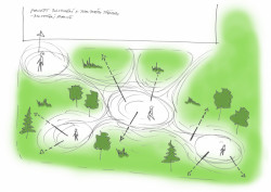 Park společnosti SVCS Process Inovation ve Valašském Meziříčí s mobiliářem H-E-X od PRESBETON, skica konceptu, Next Level Studio/ Michal Kutálek.