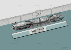 Plovoucí lázně na Rašínově nábřeží, schema podpalubí, Petr Janda/Brainwork