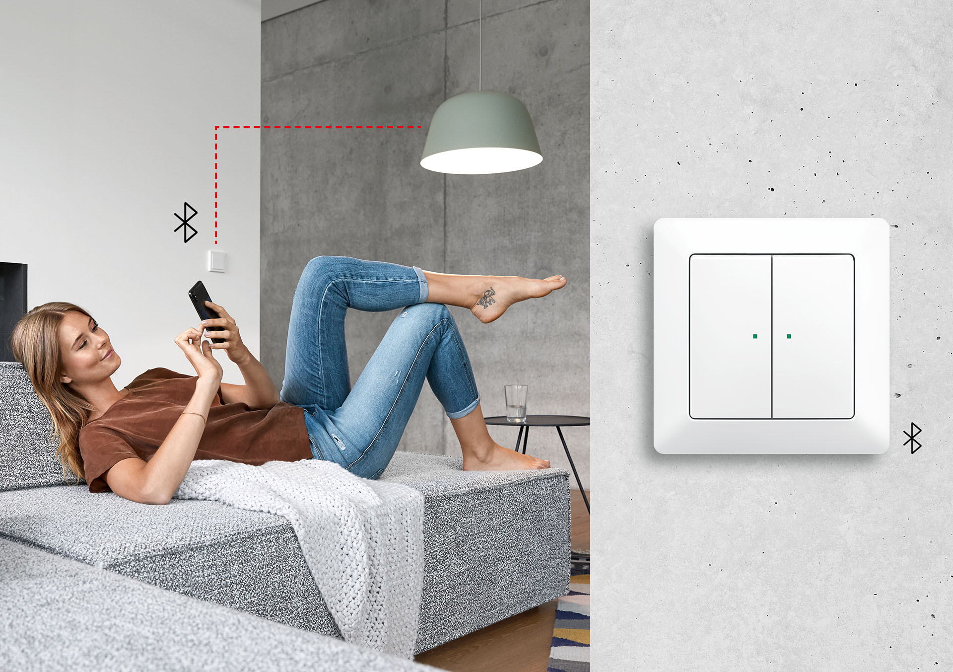 S vypínači Bluetooth Low Energy můžete rozsvítit i telefonem (vpravo design Zoni).
