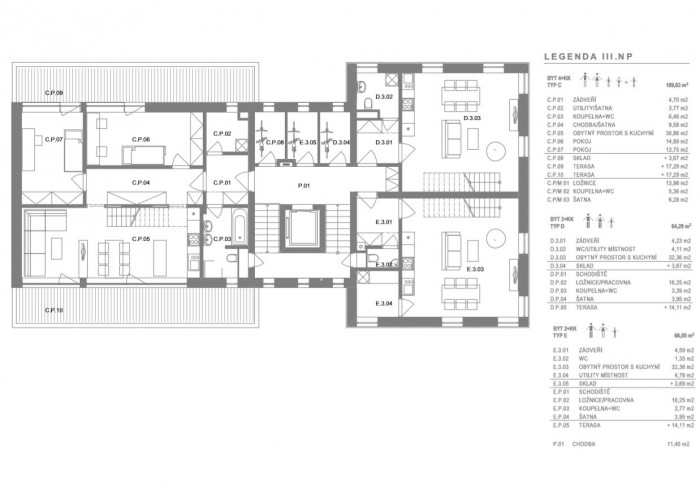 BD Krásnopolská, půdorys 3NP, ATELIER 38