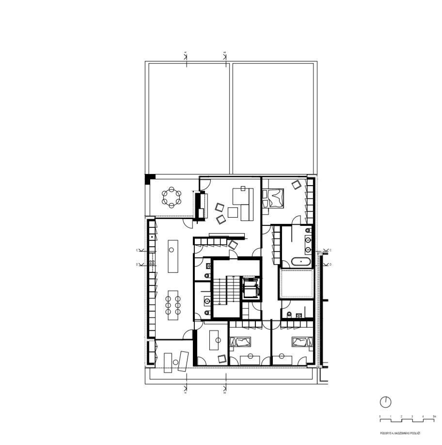 Bytový dům Kvítková, půdorys 4NP, Chládek architekti