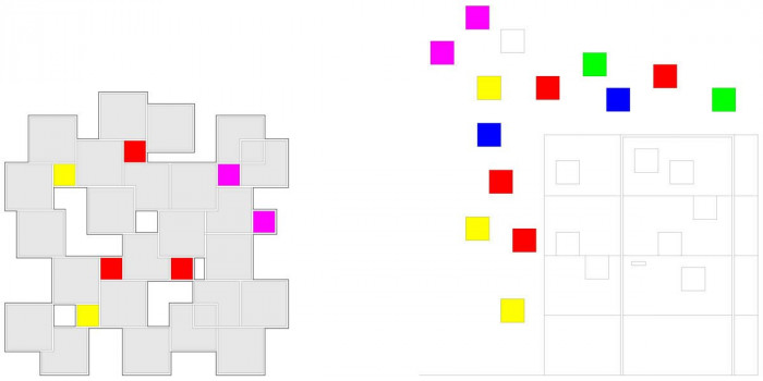 Základna koncepcia parciálnych častí navrhovaného priestoru. Filozofia „štvorca“,