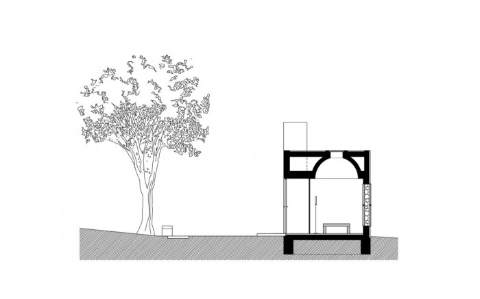 Kaple sv. Vendelína, podélný řez, Pelčák a partner architekti