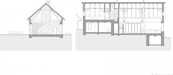 Lenka Míková, rekonstrukce usedlosti v Jižních Čechách, řezy stodola