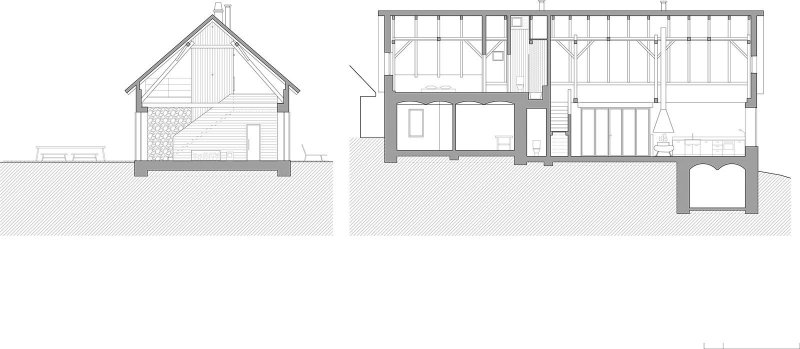 Lenka Míková, rekonstrukce usedlosti v Jižních Čechách, řezy stodola