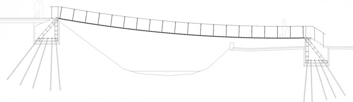 Obnova nábřeží řeky Loučné v Litomyšli, řez lávkou, Rusina Frei