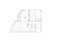 Půdorys 1. NP (Metropol Be One Apartments v Bratislavě od BEEF ARCHITEKTI)