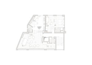 Půdorys 1. NP (Metropol Be One Apartments v Bratislavě od BEEF ARCHITEKTI)