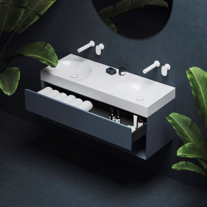 Umyvadlo Lite 120, umyvadlová skříňka Lite 120 a podomítková umyvadlová baterie Spring - vše od Ravaku