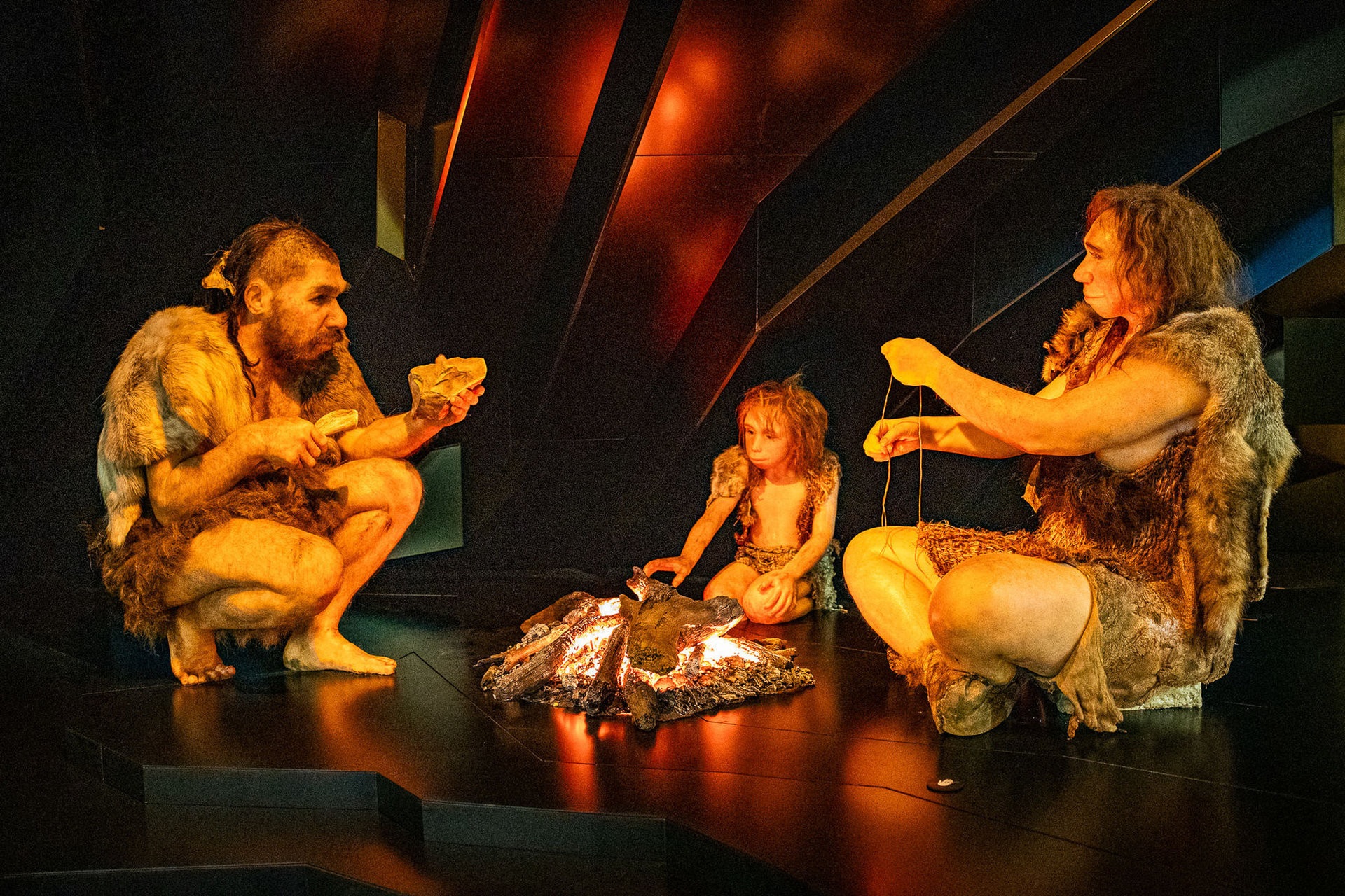 Lucy a Selam, rekonstrukce života lidí před třemi miliony let. Pozadí i celá expozice je podle návrhu architekta Petra Jandy a jeho studia brainwork.