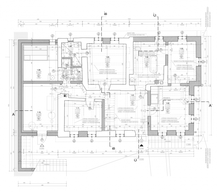 z+v architects, Rekonštrukcia baníckeho domu Dolná Resla, půdorys 1. NP – foto