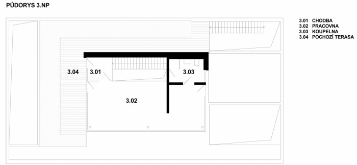 OK Plan Architects, Rodinný dům v Kunraticích - půdorys 3.N.P.