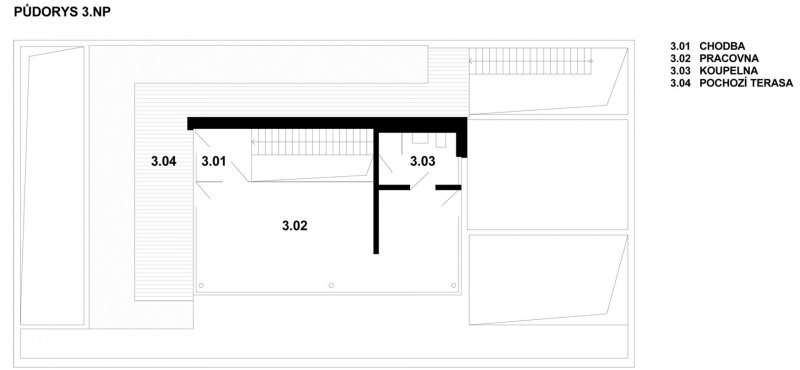 OK Plan Architects, Rodinný dům v Kunraticích - půdorys 3.N.P.