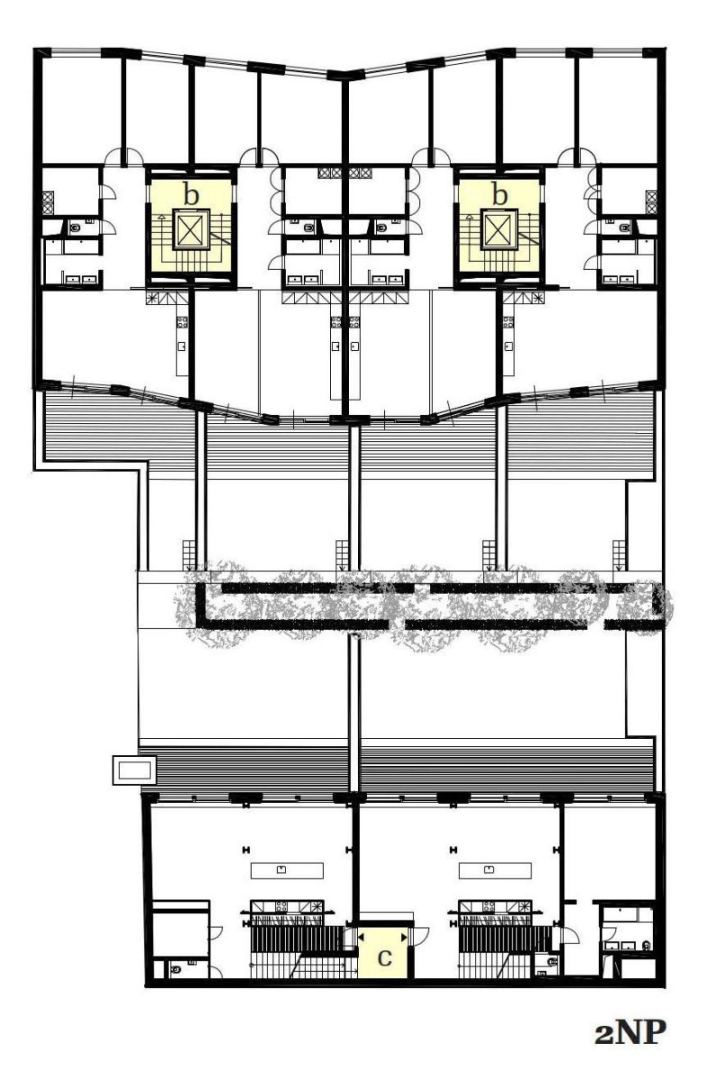 Bytový dům Sámova, Znamení čtyř - architekti, půdorys 2NP