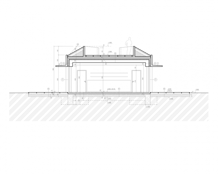 David Prudík, M&P Architekti, Park 4Dvory, kavárna, řez příčný II-II' – foto