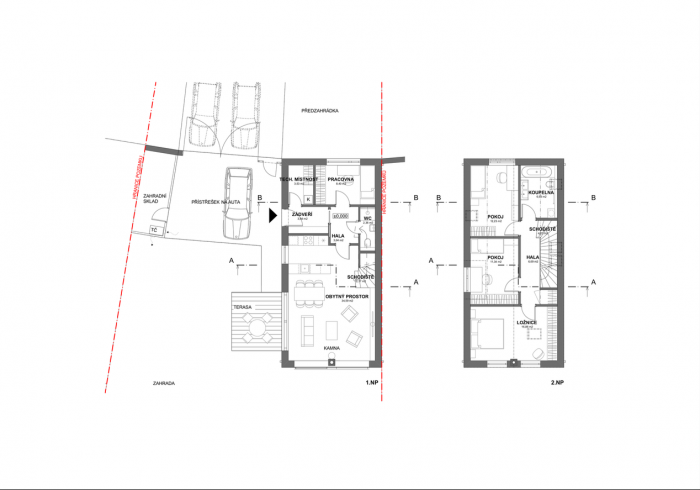 Bydlení Újezd nad Lesy, dispozice domu B