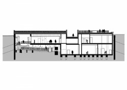 Studio Andreas Heller GmbH Architects & Designers, Evropské muzeum hanzy, 1.NP nové budovy, řez novou budovou, výkres