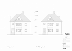 Mjölk architekti, Byt Na půdě, pohled JV, návrh a stávající stav – foto