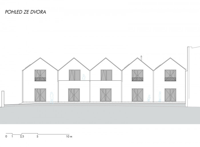 Sociální byty obce Bílovice nad Svitavou, ČTYŘSTĚN architekti / Milan Joja, Karel Kubza, Tomáš Págo, pohled ze dvora