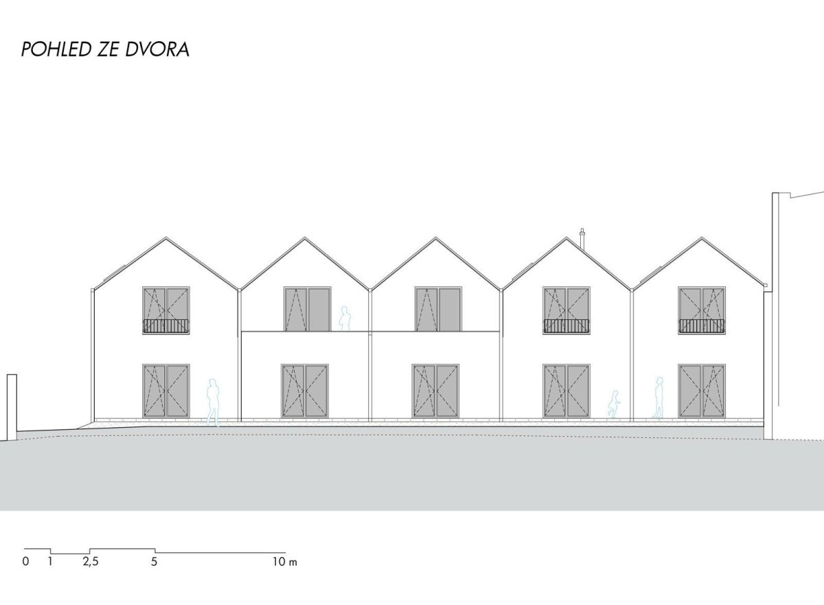 Sociální byty obce Bílovice nad Svitavou, ČTYŘSTĚN architekti / Milan Joja, Karel Kubza, Tomáš Págo, pohled ze dvora