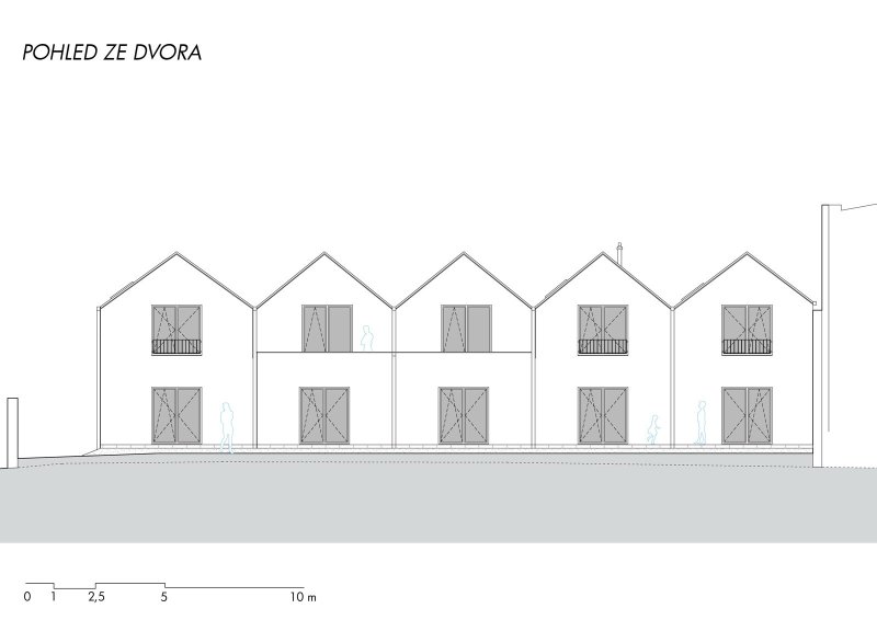 Sociální byty obce Bílovice nad Svitavou, ČTYŘSTĚN architekti / Milan Joja, Karel Kubza, Tomáš Págo, pohled ze dvora
