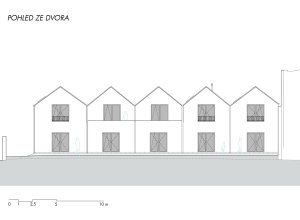Sociální byty obce Bílovice nad Svitavou, ČTYŘSTĚN architekti / Milan Joja, Karel Kubza, Tomáš Págo, pohled ze dvora