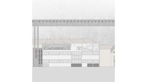 Komunitní sportovní centrum pod Nuselským mostem, západní pohled, Kristýna Vyslychová