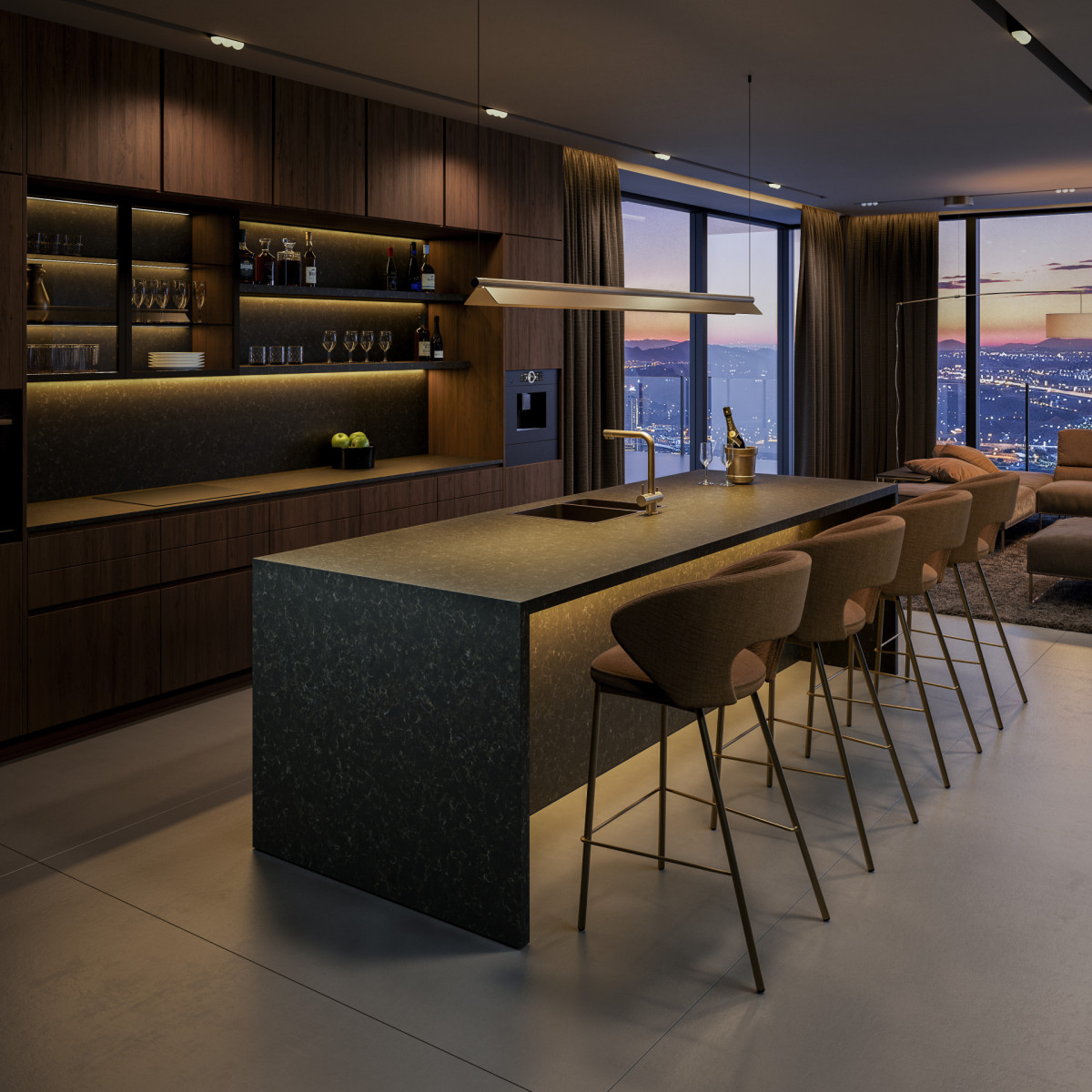 Tvrzený kámen v designu Noble Arctic Night od královehradecké firmy Technistone