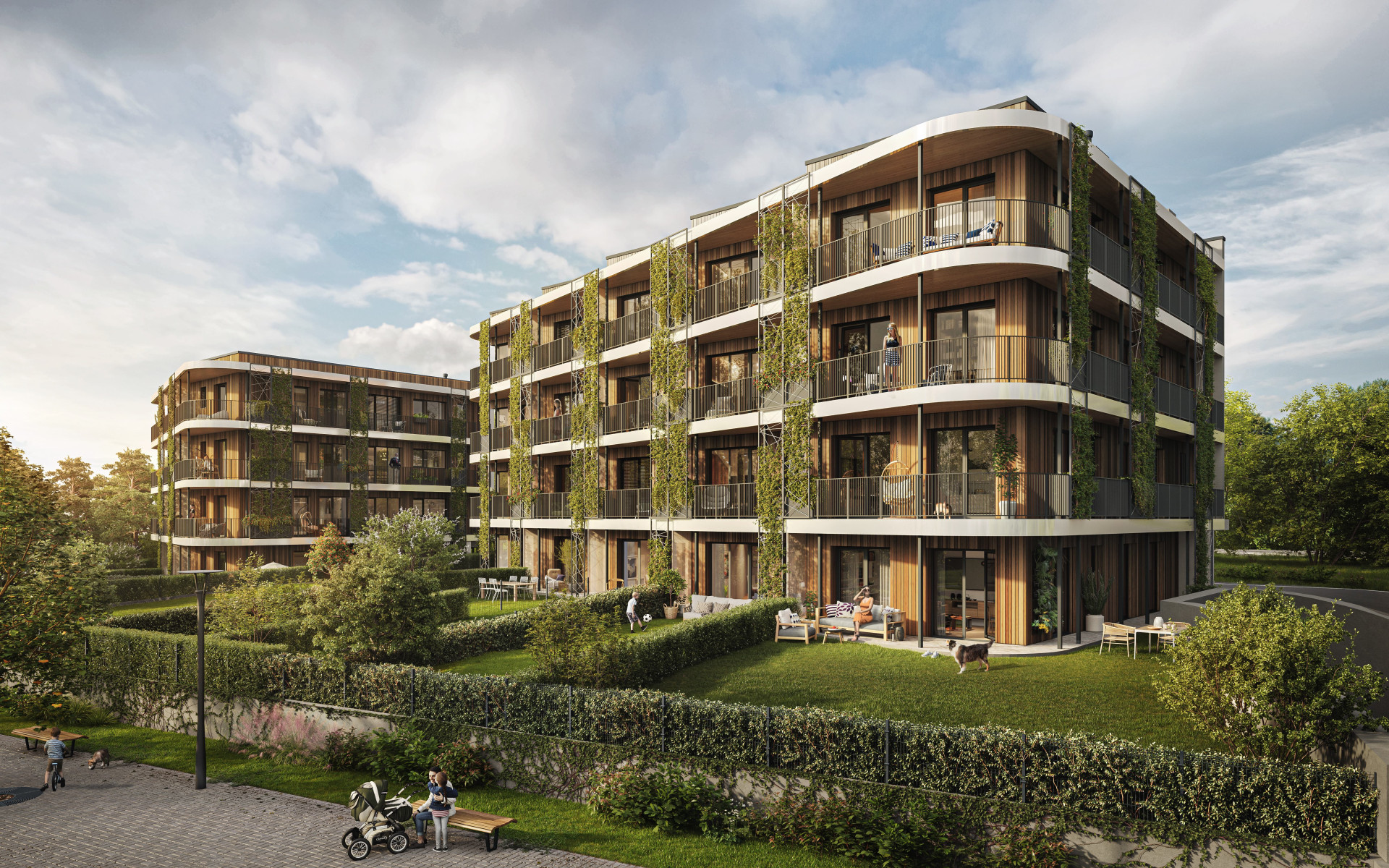 Na pomezí Stodůlek a Řeporyjí rostou dřevěné vícepodlažní bytové domy Timber Praha