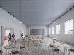 Vítězný návrh na revitalizaci kulturního centra Osvětová Beseda ve slovenské obci Ivanka pri Dunaji od studia AOSI