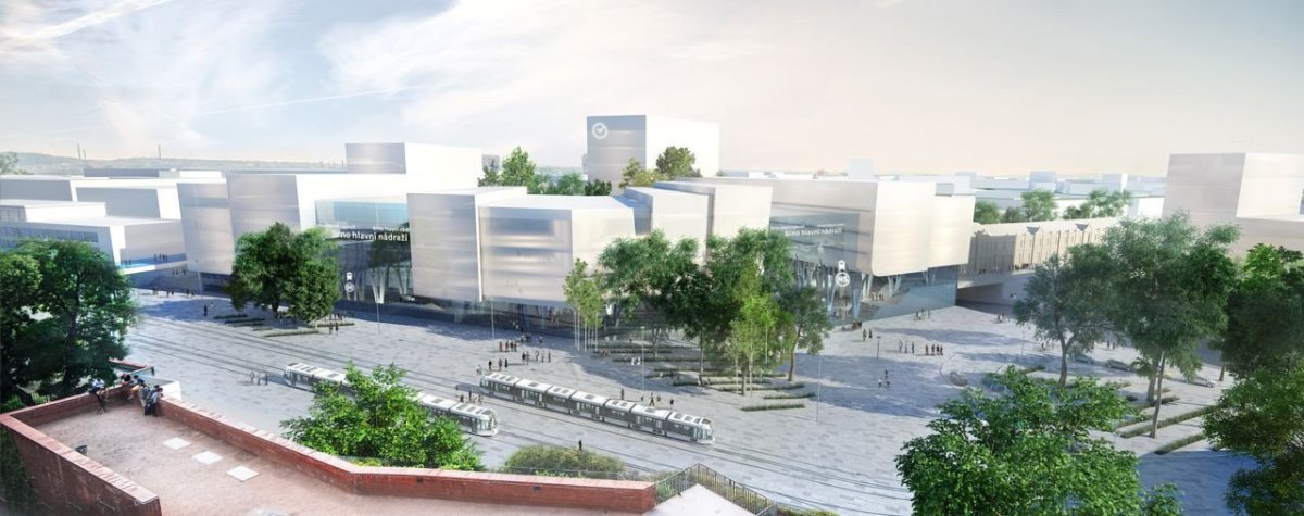 Budoucnost centra Brna: (designed by) Erick van Egeraat (NL), pohled na hlavní budovu nového nádraží na lokalitě pod Petrovem // finalista – foto