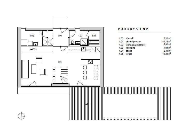Kompaktní dům, půdorys 1NP, atelier38,