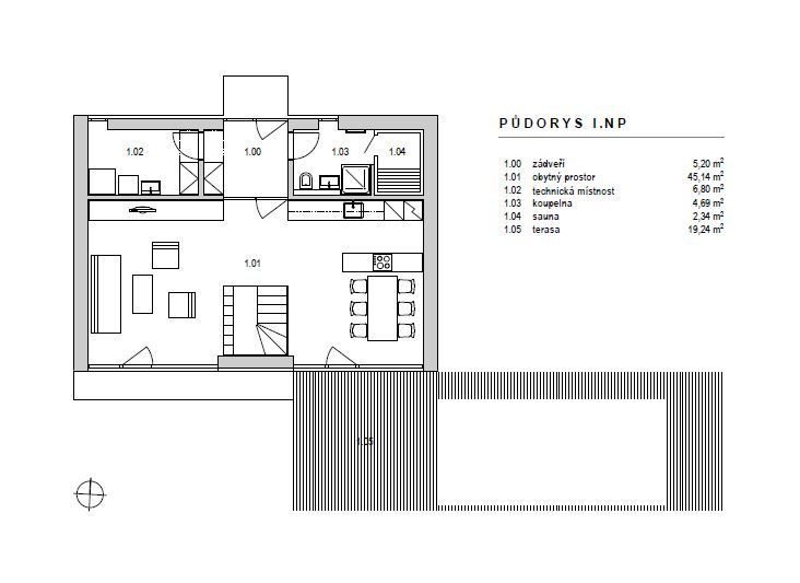 Kompaktní dům, půdorys 1NP, atelier38,
