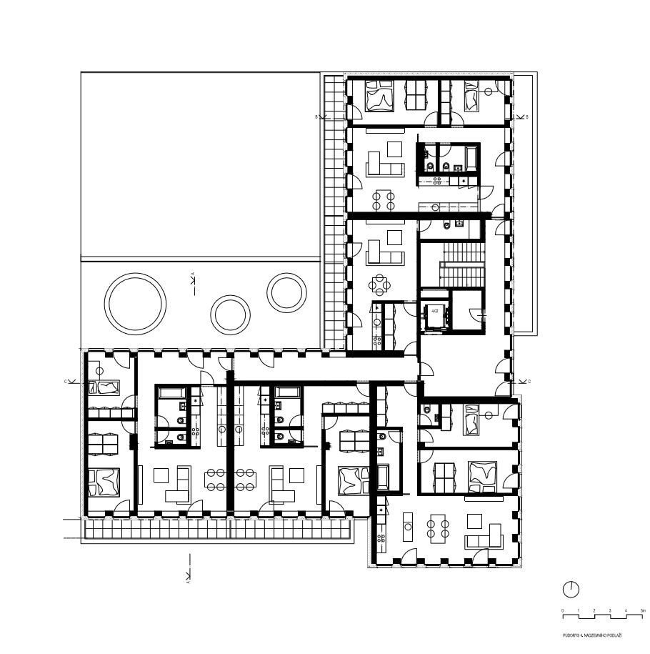 Polyfunkční dům Kvítková, půdorys 4NP, Chládek architekti